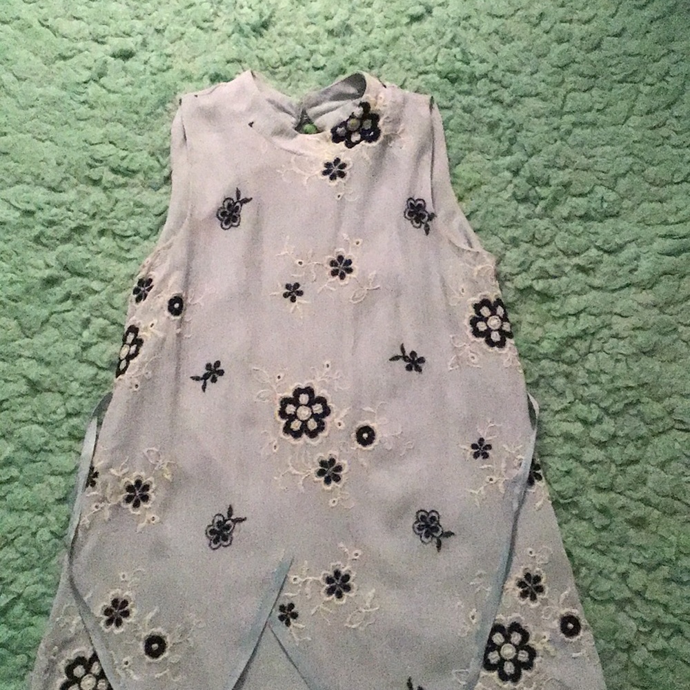 Blue floral dress with ribbon in back